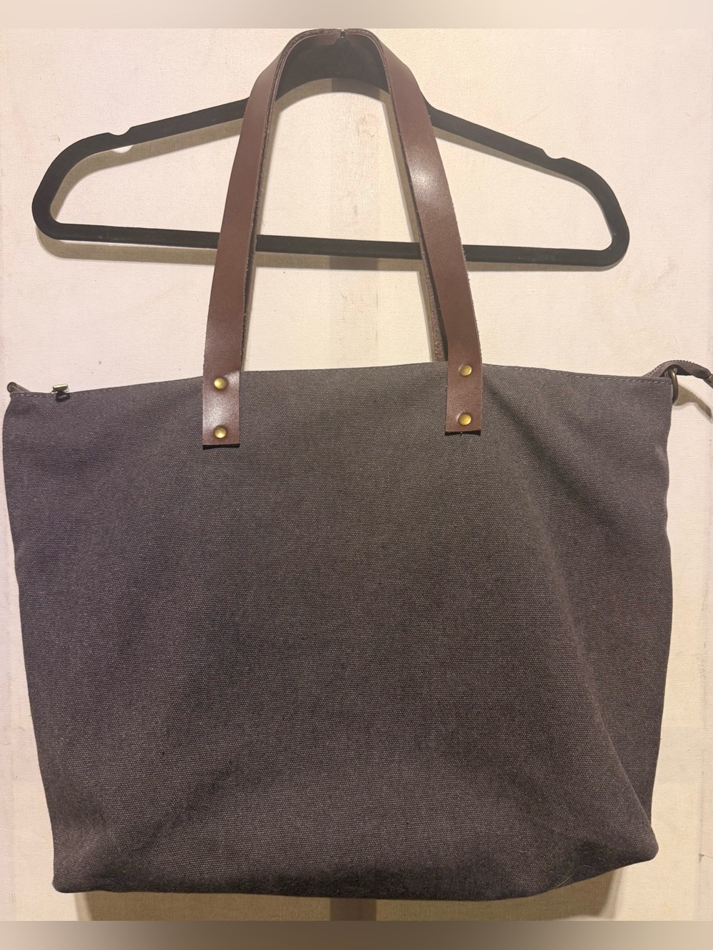 Everyday Charcoal Canvas Tote with Brown Leather Handles
